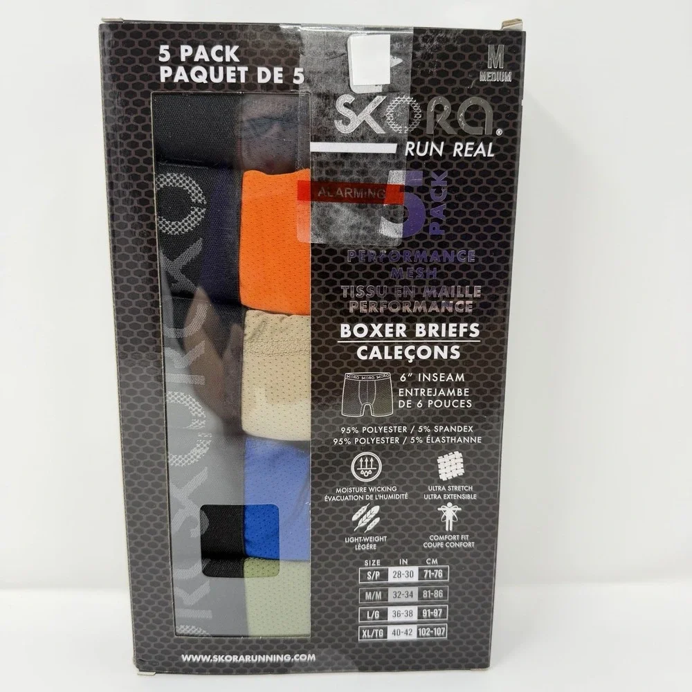 Skora Men's Boxer Briefs 5 pk MEDIUM 32-34 Run Real Performance Mesh NEW